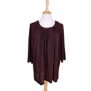 Catherines Red Black Metallic Top, Sz 0X- 14/16